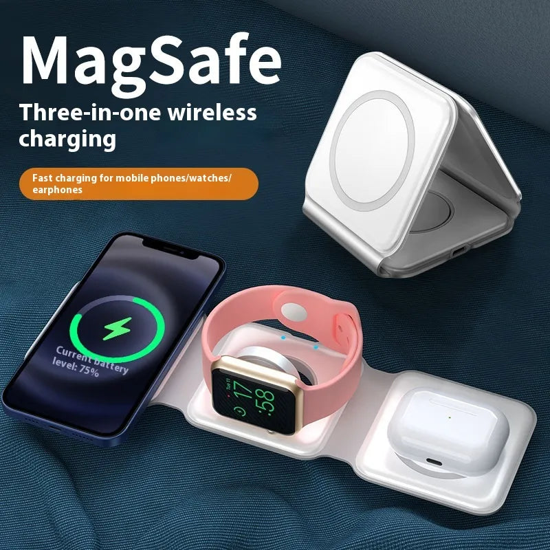 AUFYX 3 In 1 Magnetic Wireless Charging Folding Mobile Phone Holder