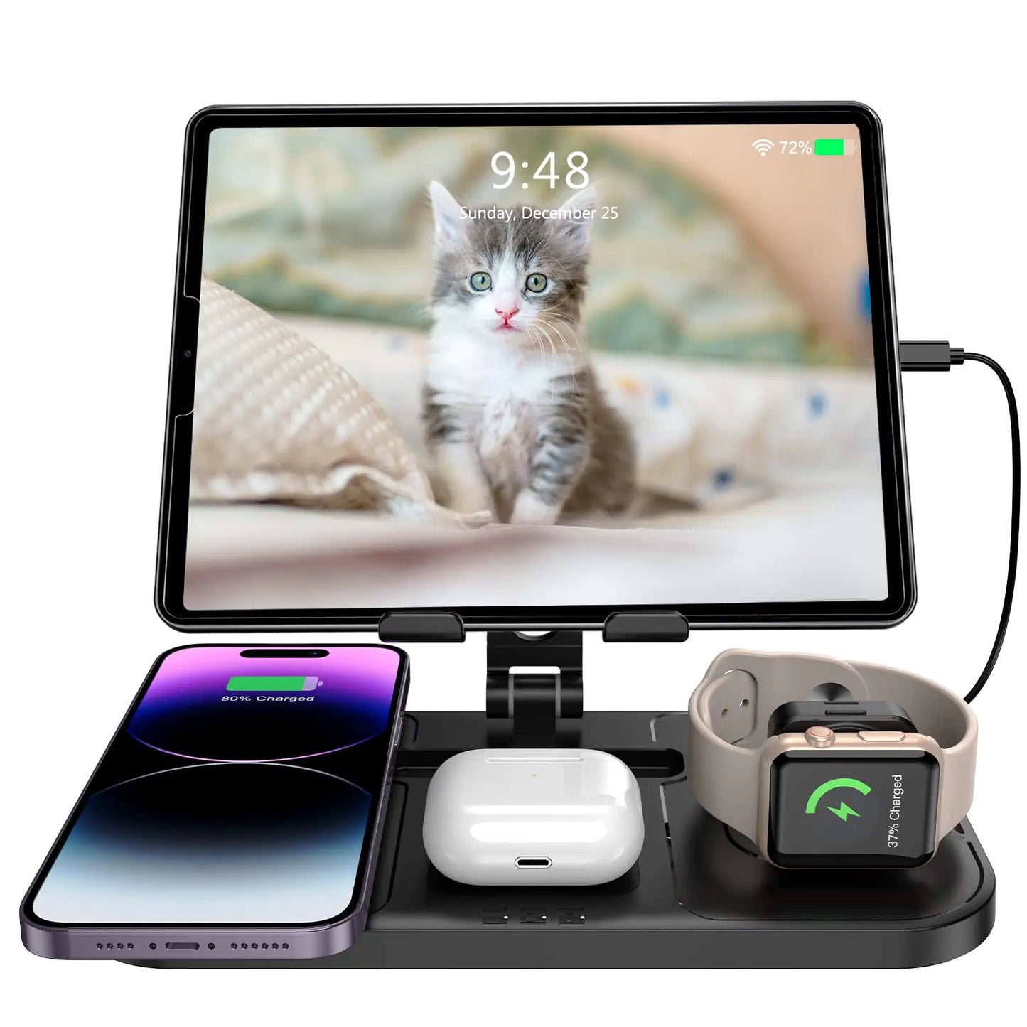 AUFYX Compatible with Magsafe Charger for iPhone 16 Po Max 4 in 1 iPhone Charging Station for AirPods Wireless Charger for Apple Charging Station Watch Charger for iWatch Wired Charger for iPad Tablet