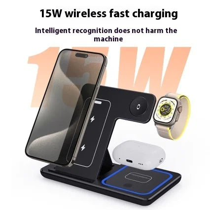 AUFYX 3 In 1 LED Fast Wireless Charger Stand Foldable Charging Station
