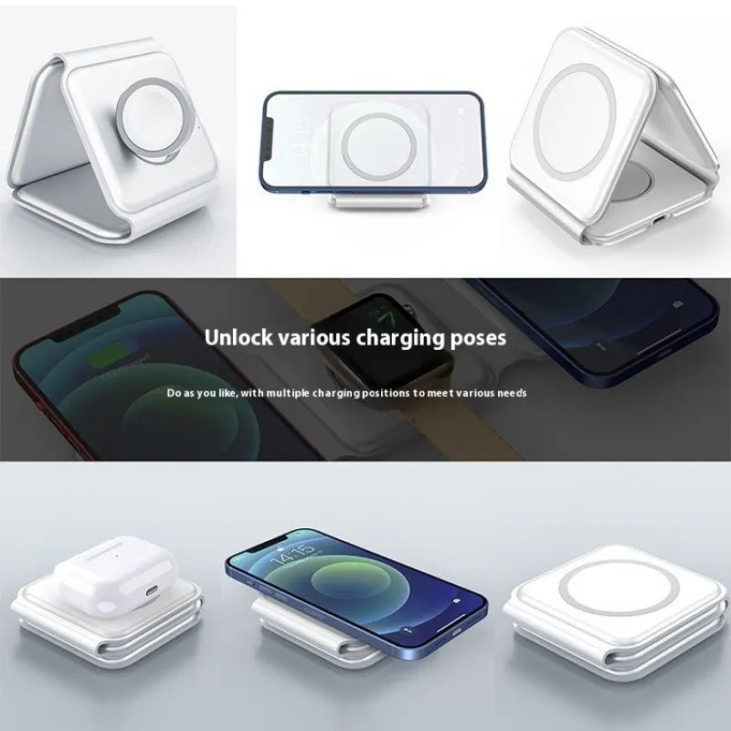 AUFYX 3 In 1 Magnetic Wireless Charging Folding Mobile Phone Holder