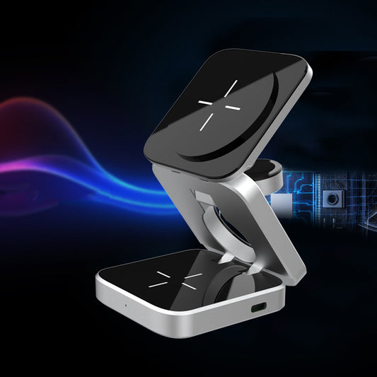 AUFYX 3 In 1 Foldable Wireless Charger Station Magnetic Wireless Charging For Multiple Devices