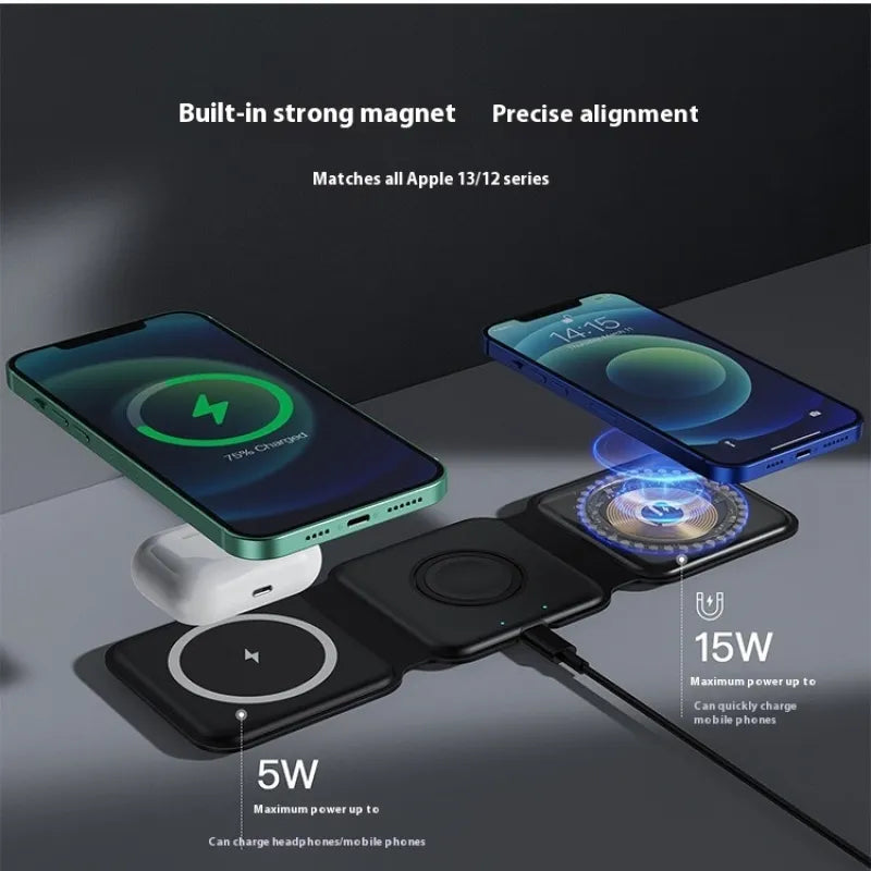 AUFYX 3 In 1 Magnetic Wireless Charging Folding Mobile Phone Holder